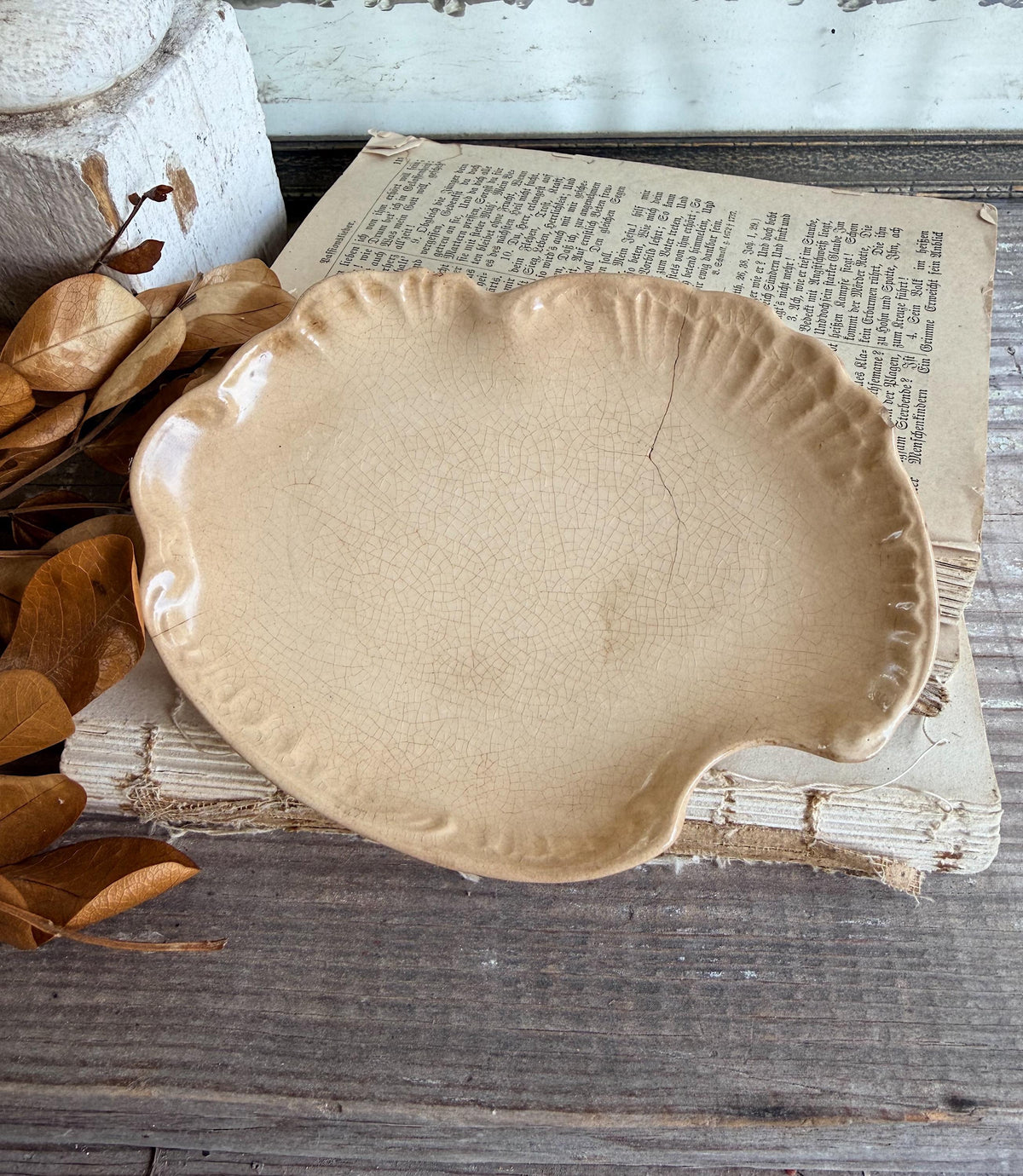 Antique La Belle China Dish – Small Ironstone Platter, Vintage White Crazing Tray, Farmhouse Decor