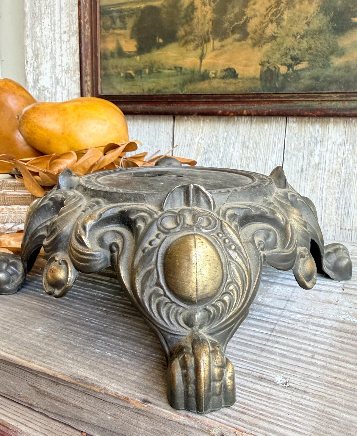 Antique Metal Brass BRASS Ornate Lamp Base Pedestal Light Part Architectural Industrial Salvage Farmhouse Decor