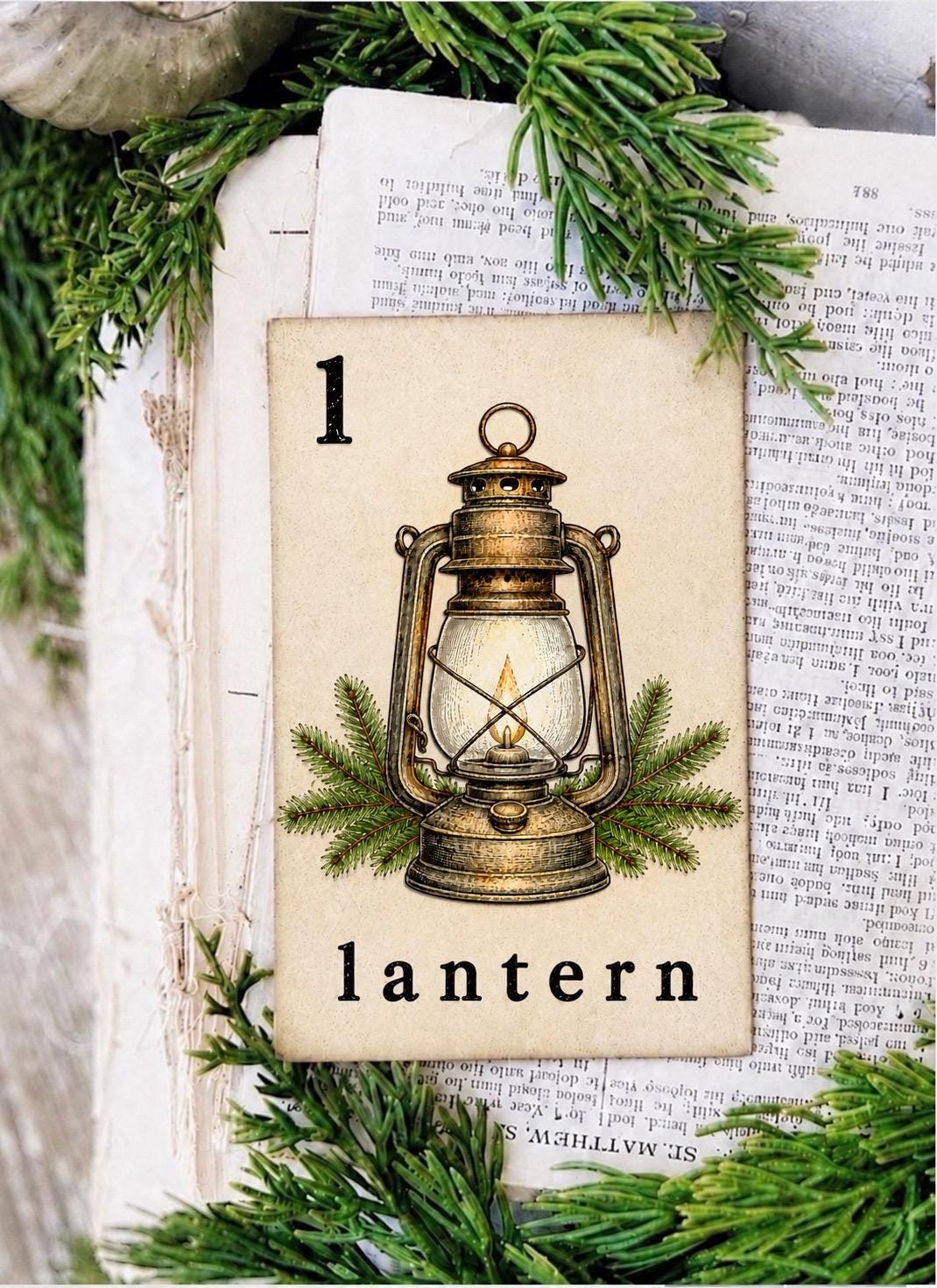 LANTERN Flash Card Vintage Winter Christmas Farmhouse Decor Party