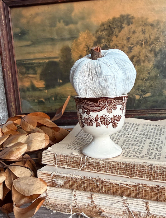 Antique Ironstone Egg Cup Brown Transferware Palissy