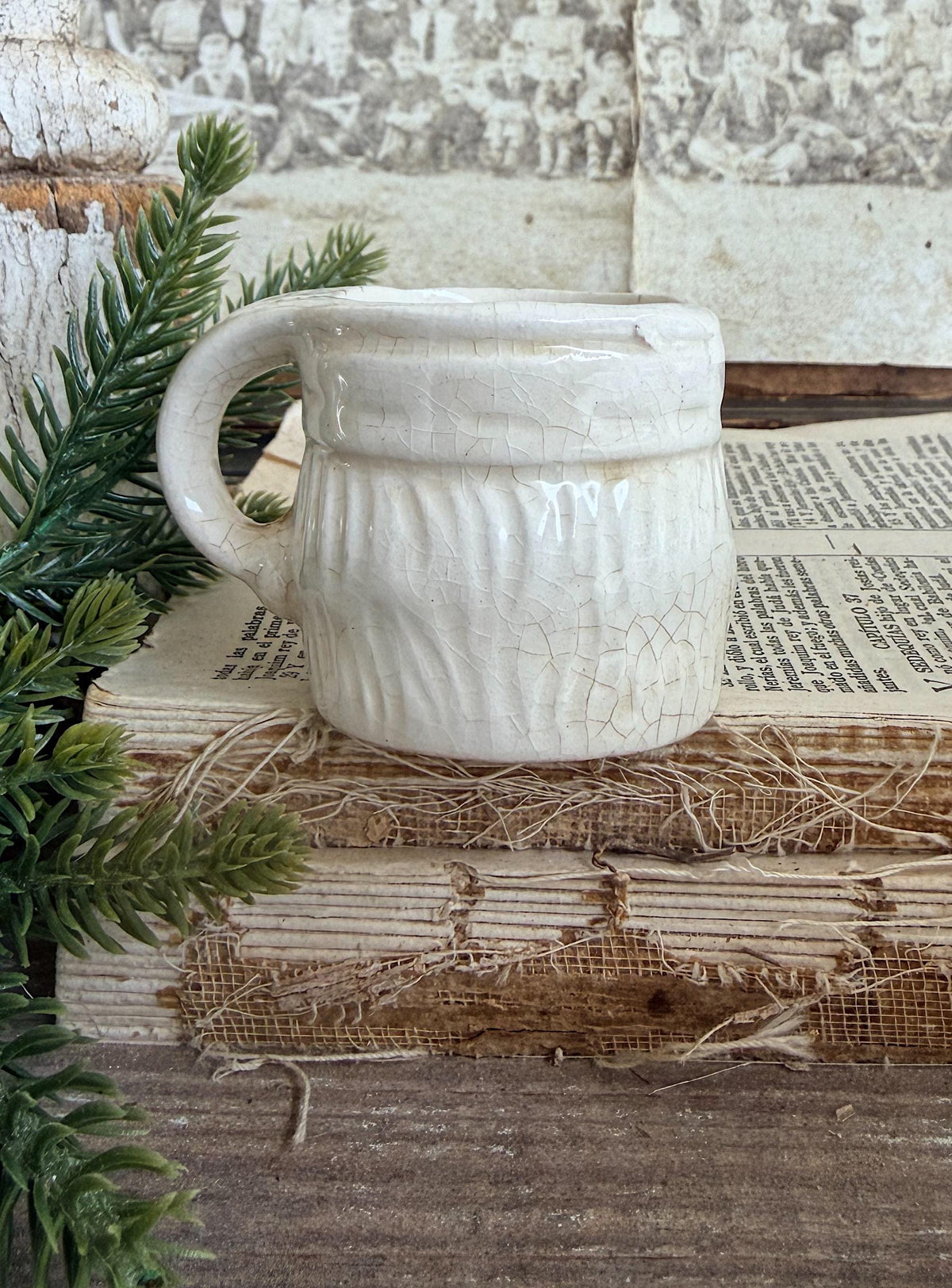 Vintage Ironstone Santa Claus Cup Mini Mug Santa Crazed Stained WHITE Farmhouse Christmas Decor JAPAN