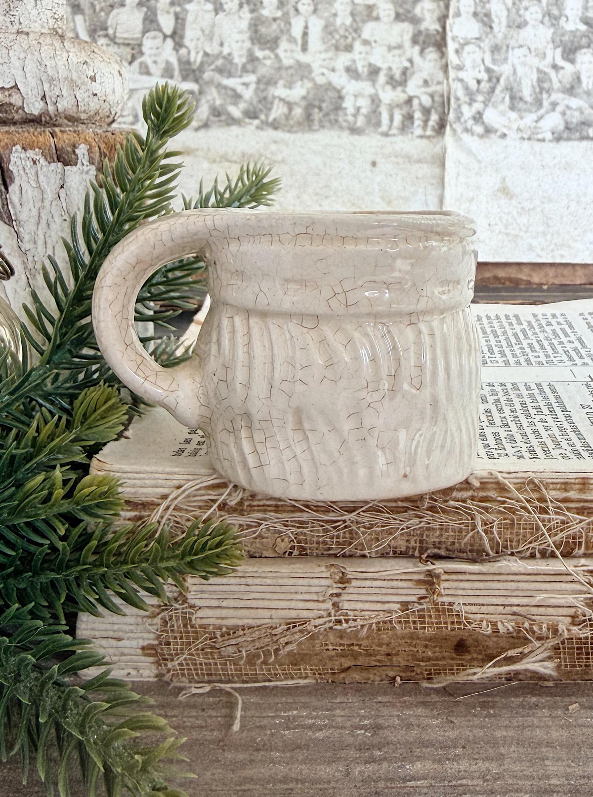 Vintage Ironstone Santa Claus Cup Mini Mug Santa Crazed Stained WHITE Farmhouse Christmas Decor JAPAN