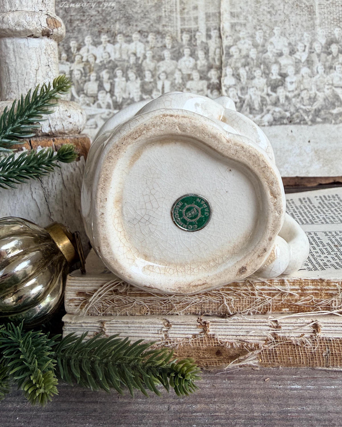 Vintage Ironstone Santa Claus Cup Mug FULL SIZE Creamy White Santa Farmhouse Christmas Decor RARE Japan Crazing Grungy Crazed