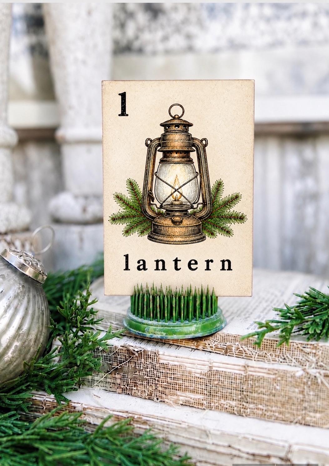 LANTERN Flash Card Vintage Winter Christmas Farmhouse Decor Party