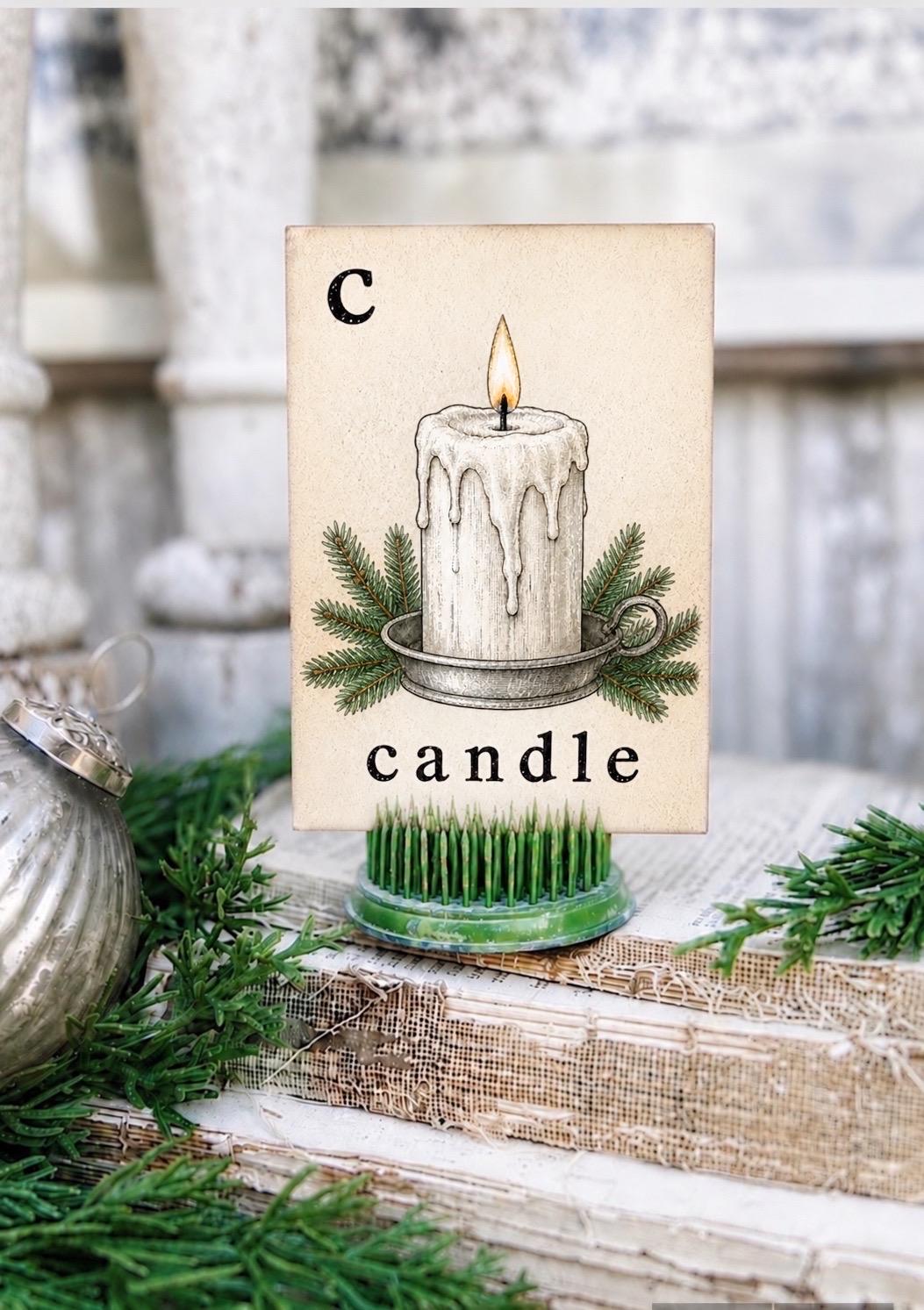 CANDLE Flash Card Vintage Winter Christmas Farmhouse Decor Party