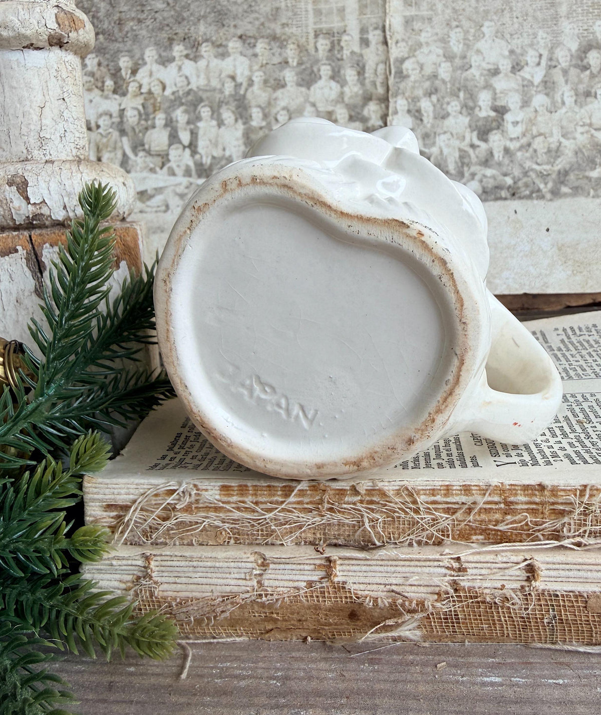 Vintage WHITE Ironstone Santa Mug FULL SIZE Cup Farmhouse Christmas Decor Japan