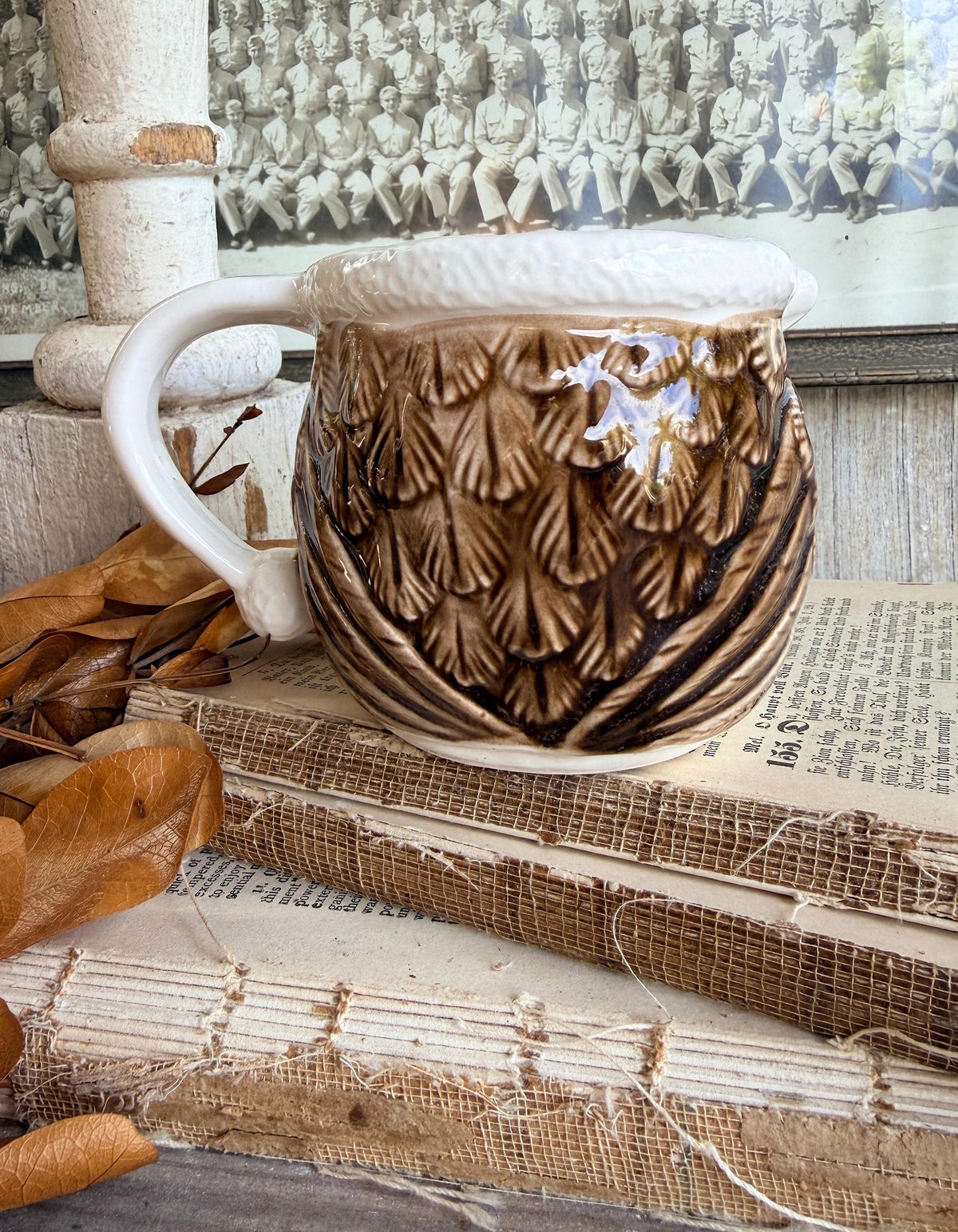 Vintage Ironstone OWL Mug FALL Christmas Winter Decor Enesco Japan