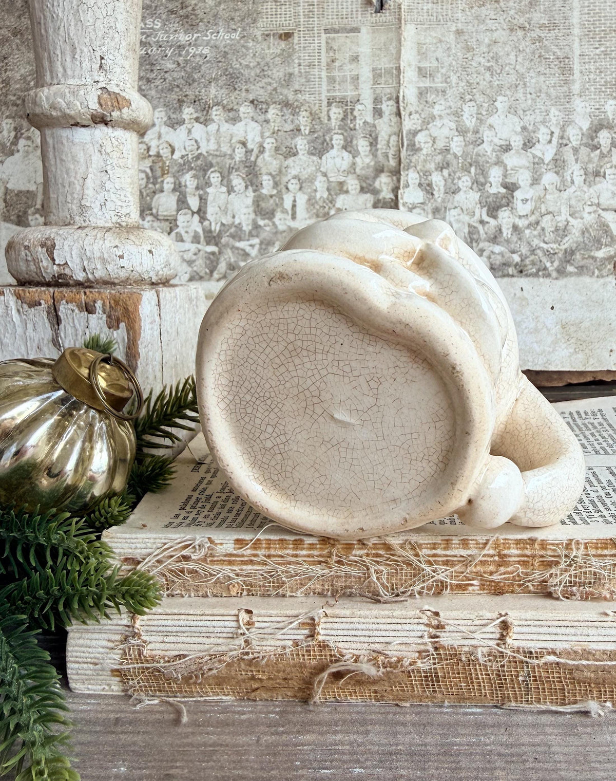 Vintage Ironstone Santa Claus Cup Mug FULL SIZE Creamy White Santa Farmhouse Christmas Decor RARE Japan Crazing Grungy Crazed