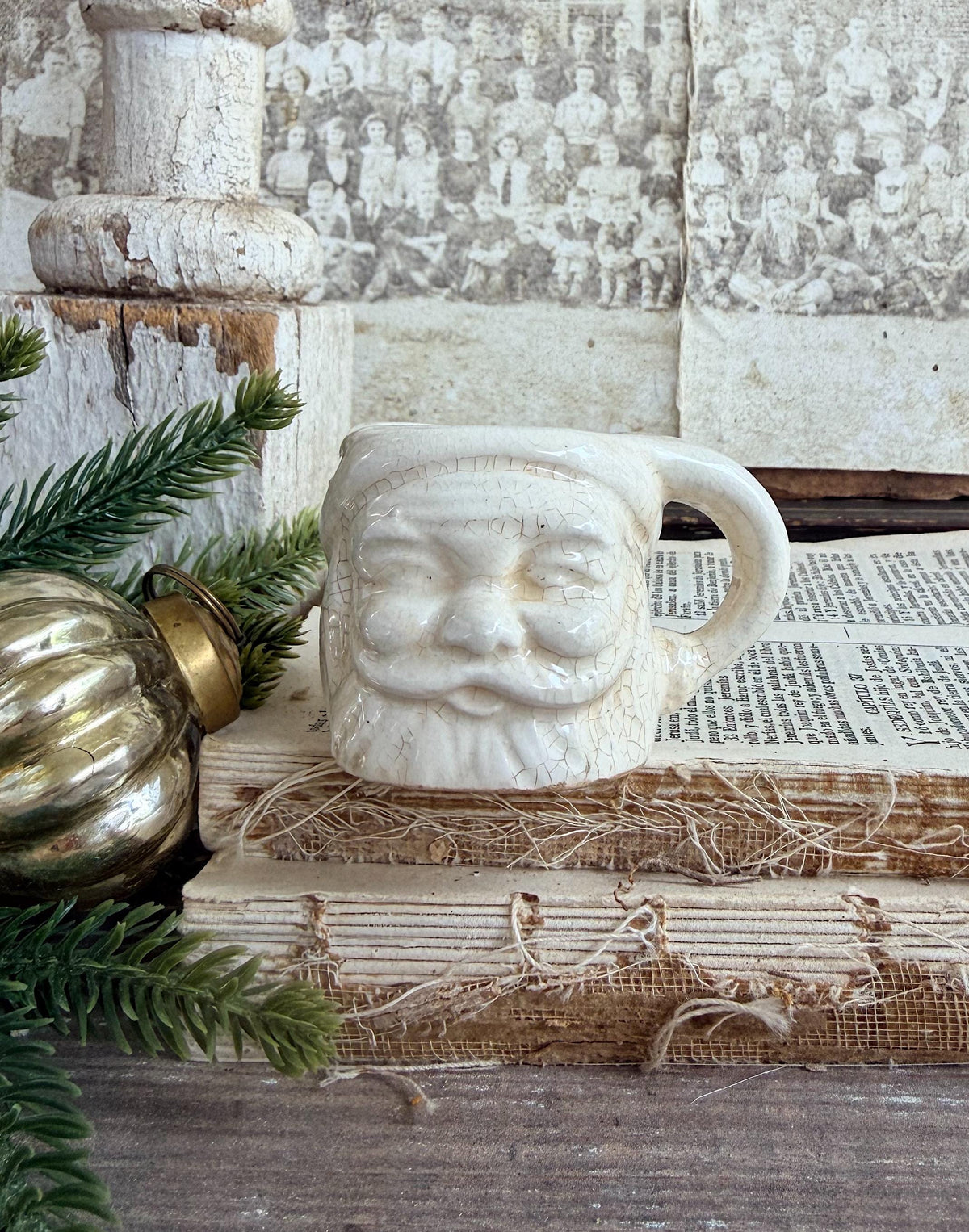 Vintage Ironstone Santa Claus Cup Mini Mug Santa Crazed Stained WHITE Farmhouse Christmas Decor JAPAN