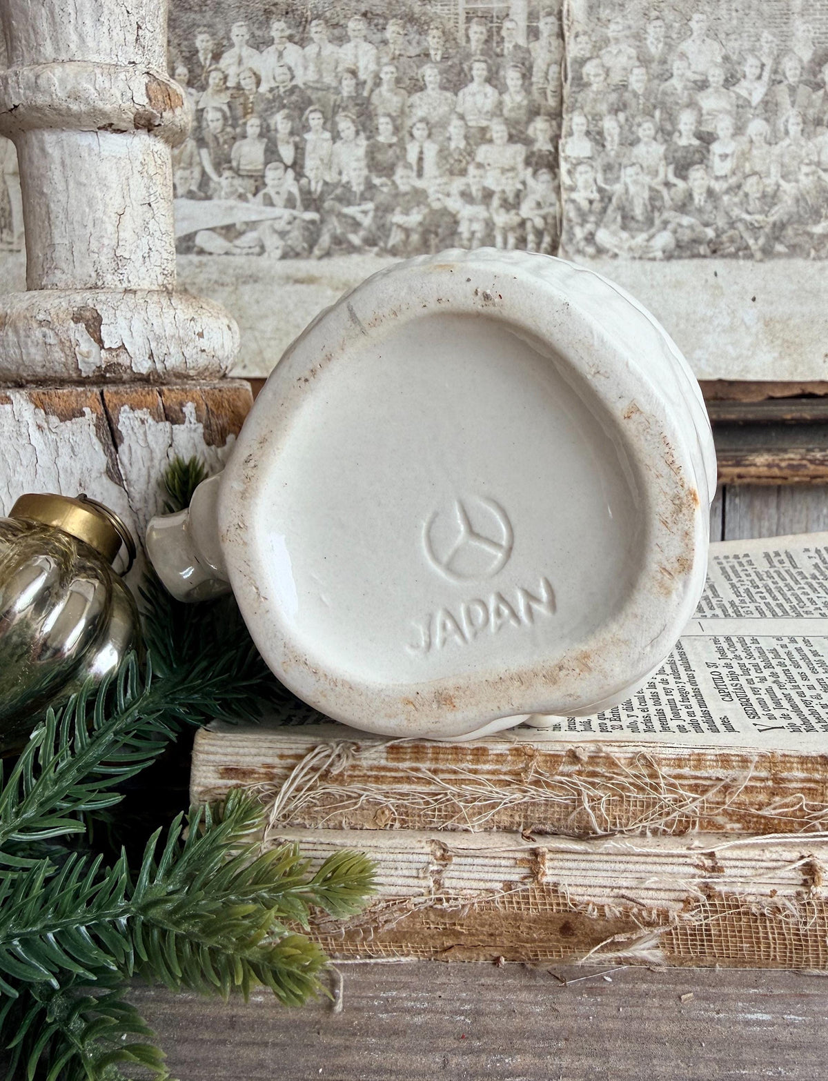 Vintage WHITE Ironstone Santa Mug FULL SIZE Cup Farmhouse Christmas Decor Japan