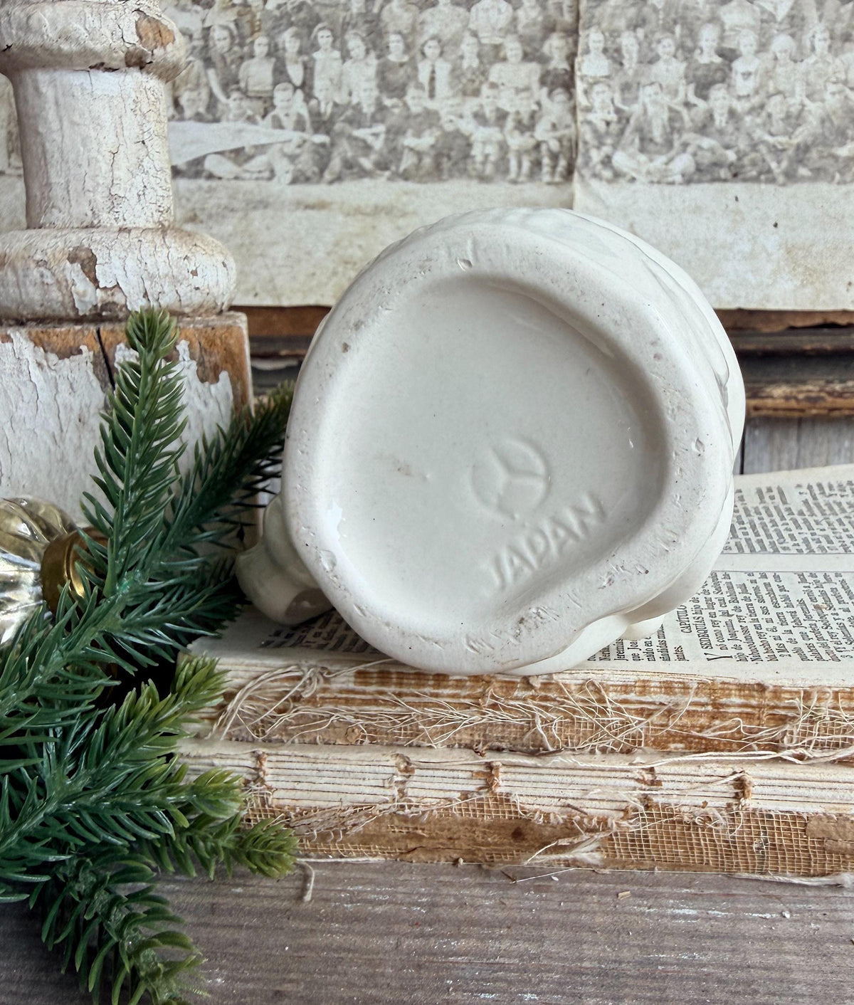 Vintage WHITE Ironstone Santa Mug FULL SIZE Cup Farmhouse Christmas Decor Japan