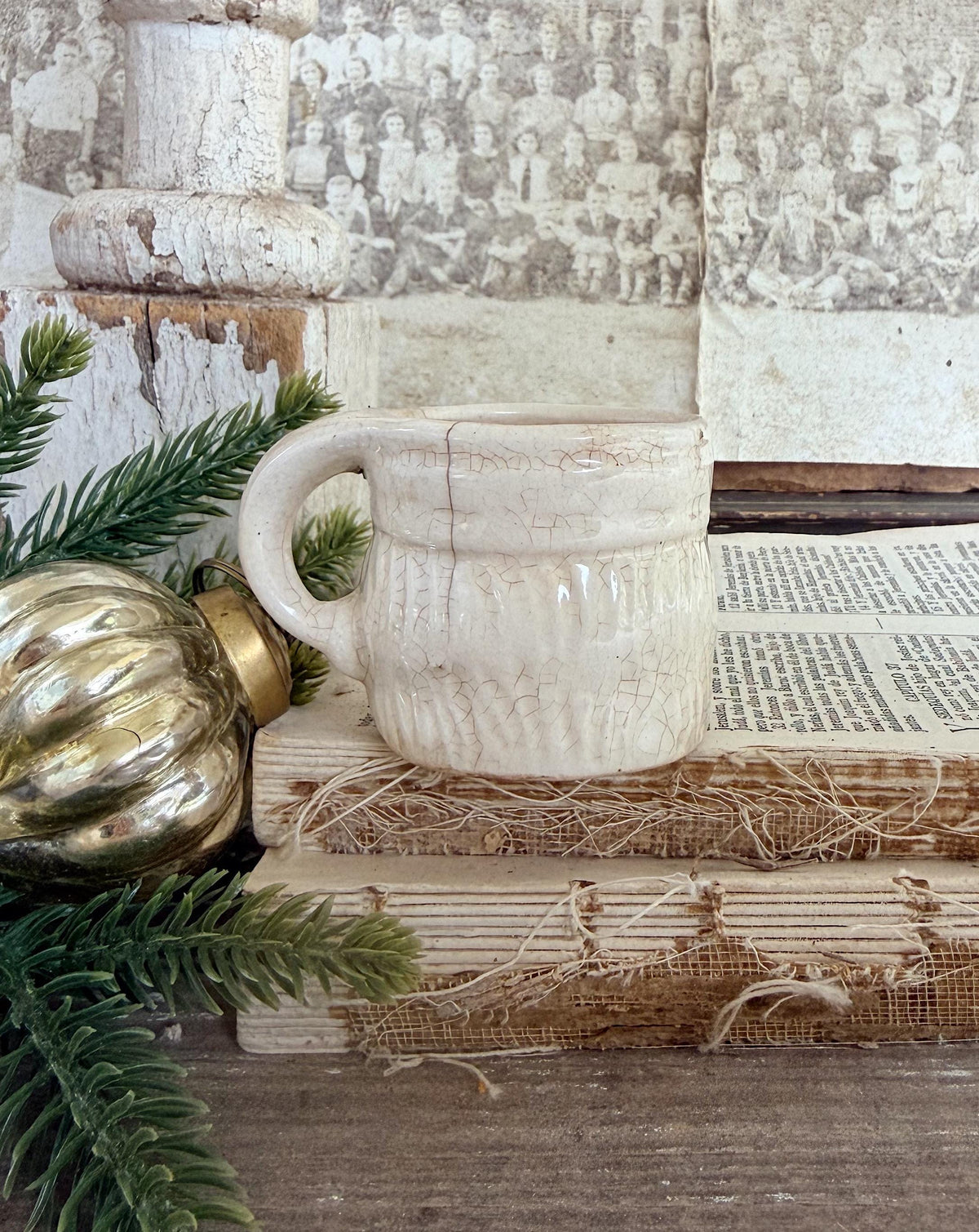 Vintage Ironstone Santa Claus Cup Mini Mug Santa Crazed Stained WHITE Farmhouse Christmas Decor JAPAN