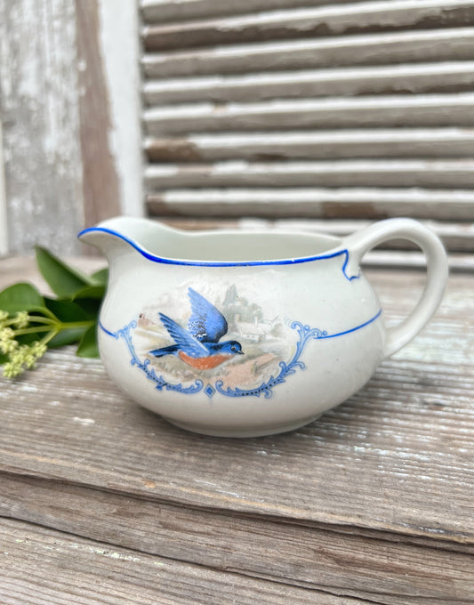 Vintage BLUEBIRD Ironstone Creamer