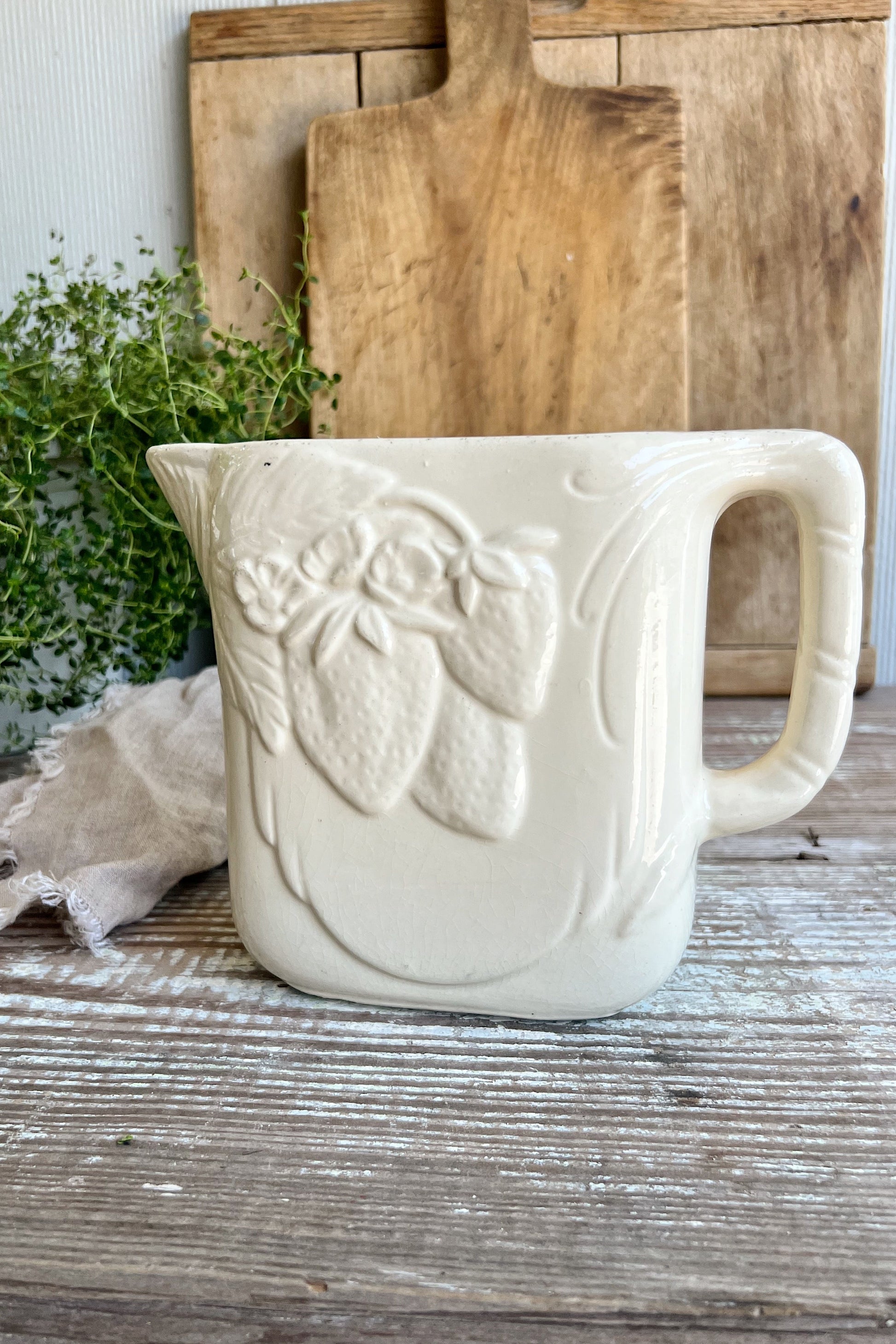 Vintage Strawberry Stoneware Pitcher
