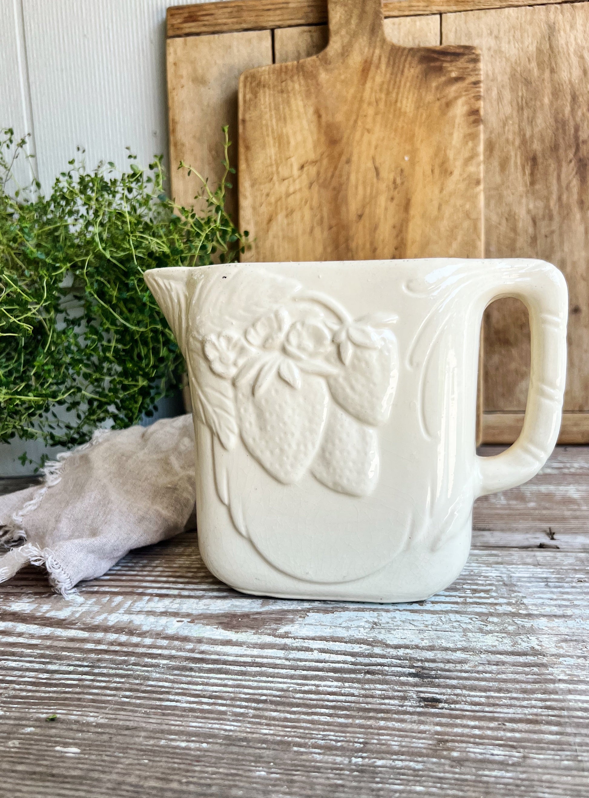 Vintage Strawberry Stoneware Pitcher